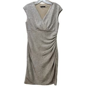 Marina Silver Metallic Dress 6 Cocktail Party Sparkle Shimmer Rushed Sleeveless